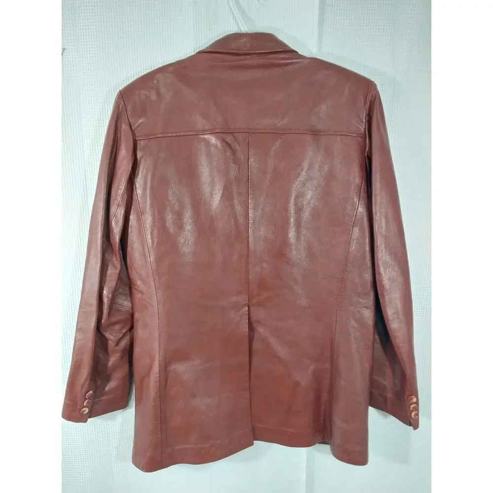 MICHEL SAZARIN! GORGEOUS BURGUNDY BROWN/RED GENUINE LEATHER JACKET BLAZER! SZ 42